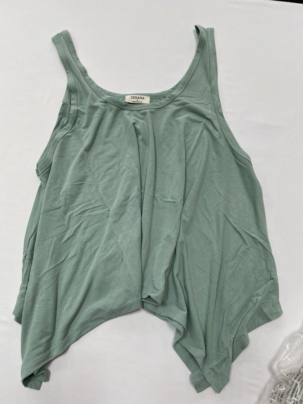 Zenana Large Sage Green Sharkbite Hem Tank Top Flowy Sleeves Casual